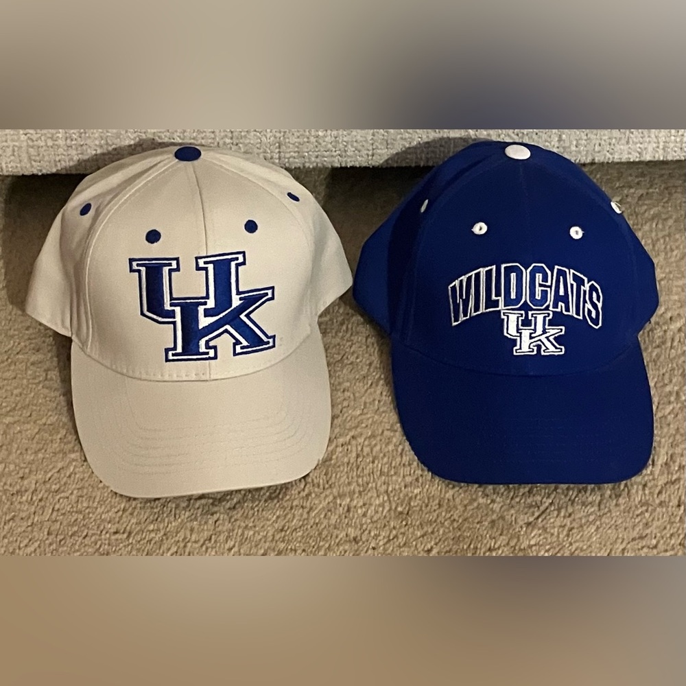 UK University of Kentucky and Wildcats Blue and White Baseball Caps 🧢